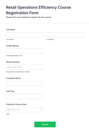 Retail Operations Efficiency Course Registration Form Template