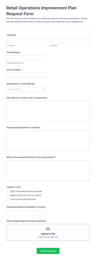 Retail Operations Improvement Plan Request Form Template