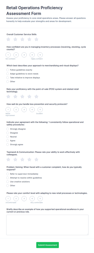 Retail Operations Proficiency Assessment Form Template