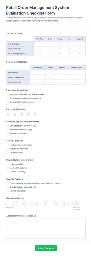 Retail Order Management System Evaluation Checklist Form Template