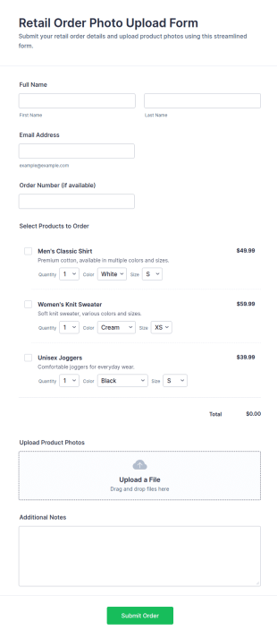 Retail Order Photo Upload Form Template
