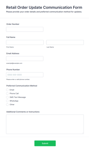 Retail Order Update Communication Form Template