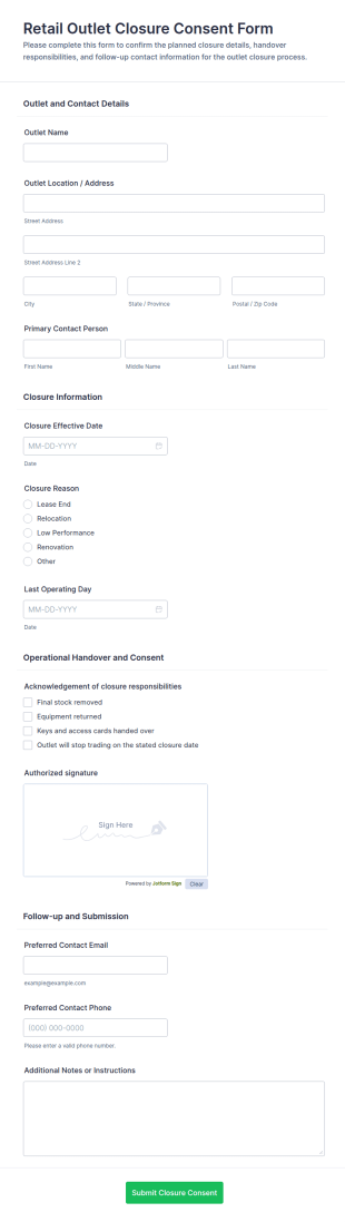 Retail Outlet Closure Consent Form Template