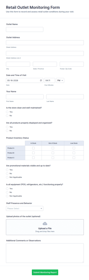 Retail Outlet Monitoring Form Template