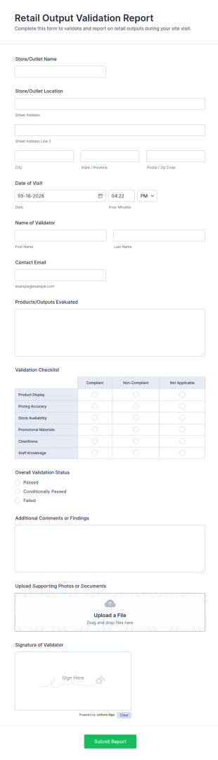 Retail Output Validation Report Form Template