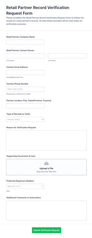 Retail Partner Record Verification Request Form Template