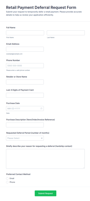 Retail Payment Deferral Request Form Template