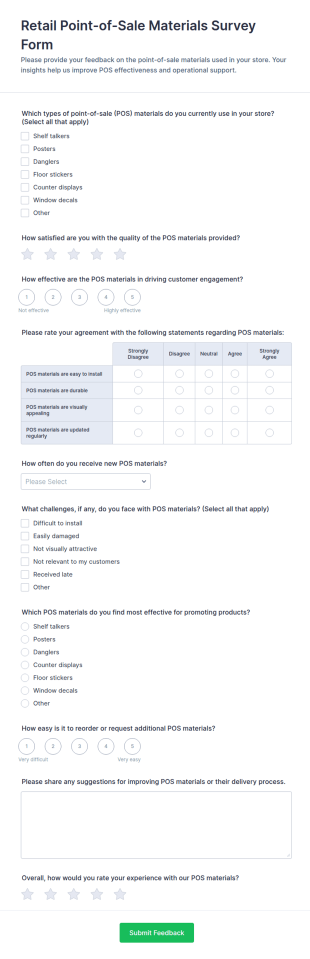 Retail Point Of Sale Materials Survey Form Template