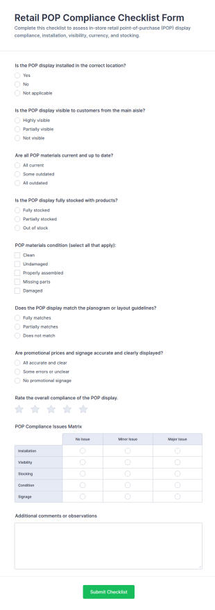Retail POP Compliance Checklist Form Template