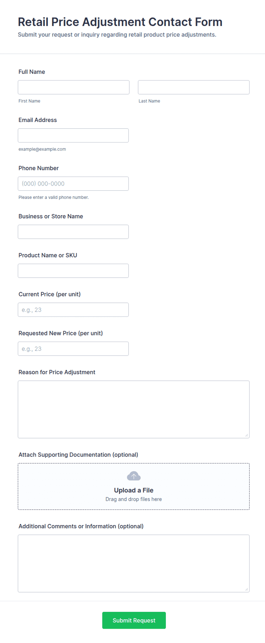 Price R Esl Return Form Retail Price Adjustment Contact Form Template | Jotform