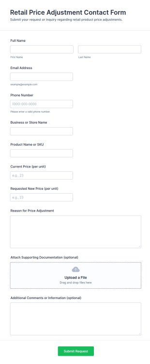 Retail Price Adjustment Contact Form Template