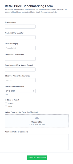 Retail Price Benchmarking Form Template