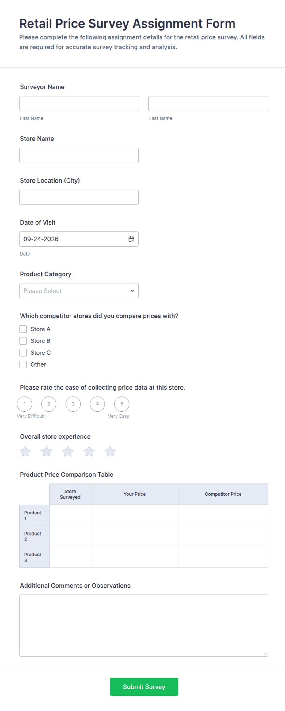 Retail Price Survey Assignment Form Template | Jotform