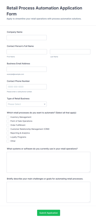 Retail Process Automation Application Form Form Template