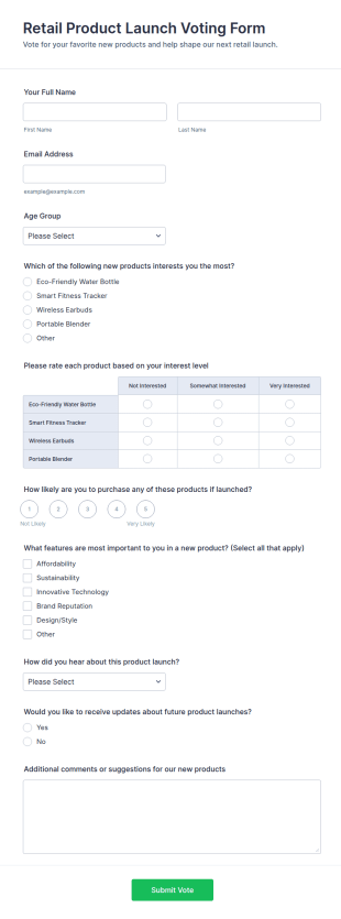 Retail Product Launch Voting Form Template