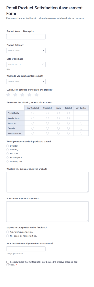 Retail Product Satisfaction Assessment Form Template
