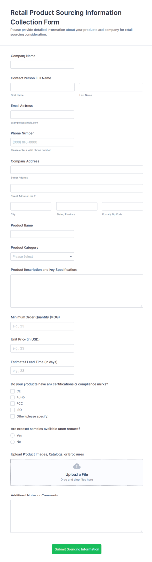 Retail Product Sourcing Information Collection Form Template