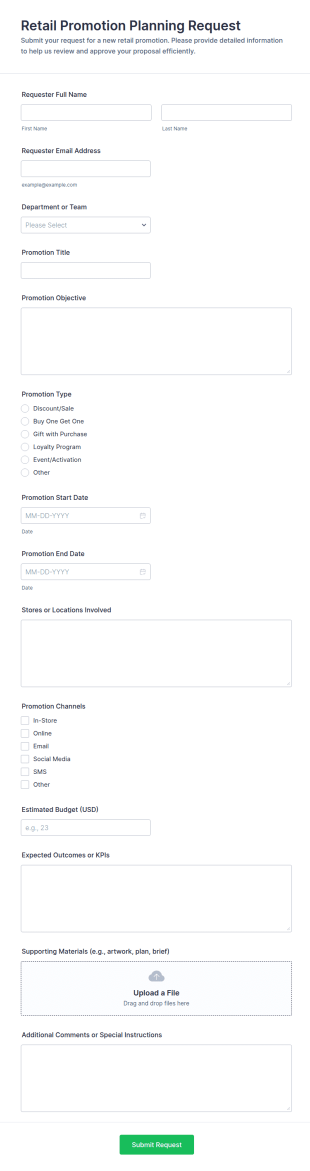 Retail Promotion Planning Request Form Template