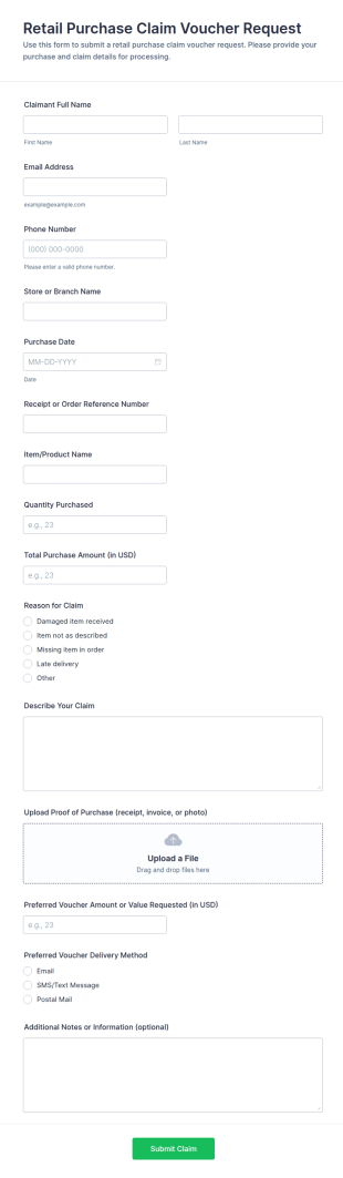 Retail Purchase Claim Voucher Request Form Template