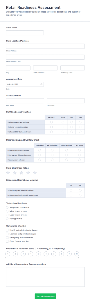 Retail Readiness Assessment Form Template