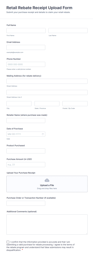 Retail Rebate Receipt Upload Form Template