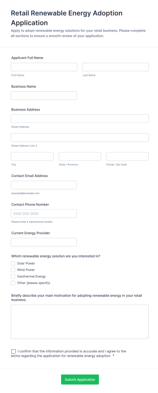 Retail Renewable Energy Adoption Application Form Template