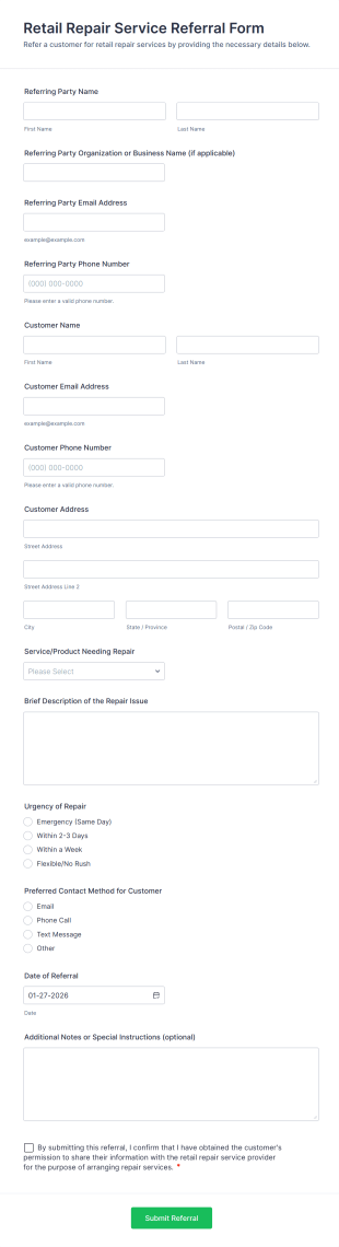 Retail Repair Service Referral Form Template