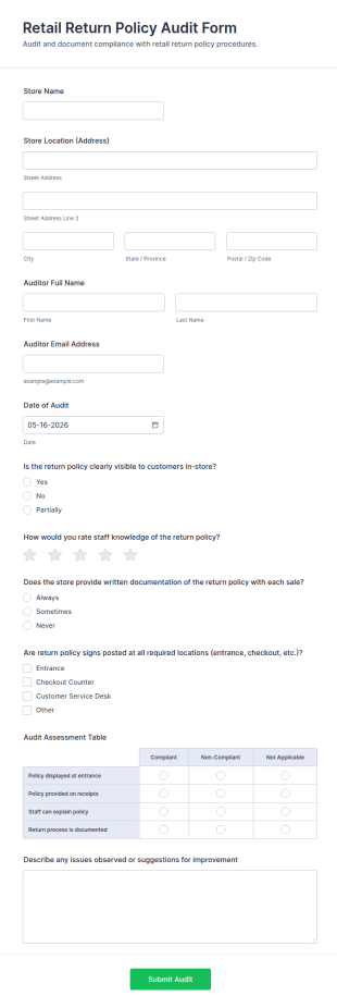 Retail Return Policy Audit Form Template