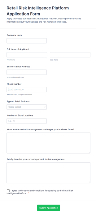Retail Risk Intelligence Platform Application Form Form Template