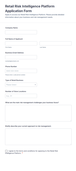 Retail Risk Intelligence Platform Application Form Template