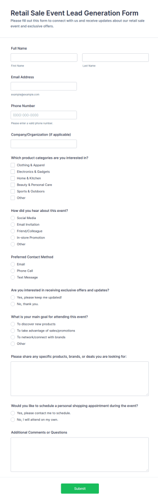 Retail Sale Event Lead Generation Form Template