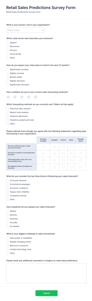 Retail Sales Predictions Survey Form Template