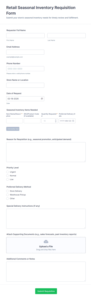 Retail Seasonal Inventory Requisition Form Template