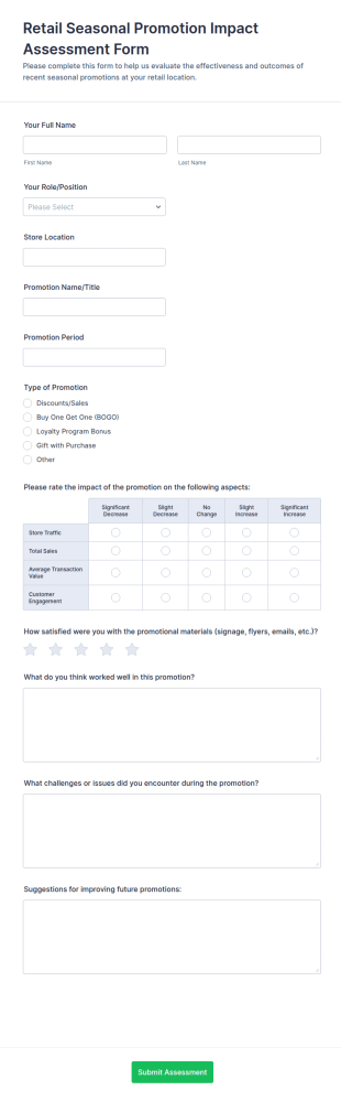 Retail Seasonal Promotion Impact Assessment Form Template