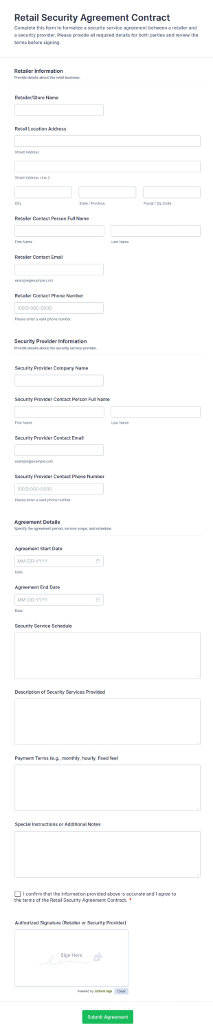 Retail Security Agreement Contract Form Template