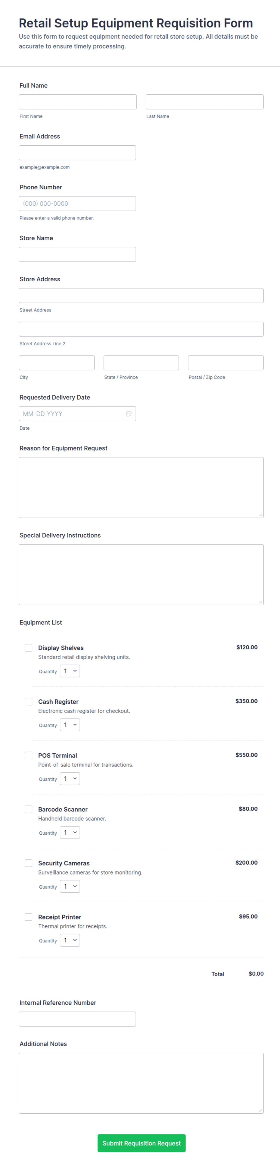 Retail Setup Equipment Requisition Form Template | Jotform
