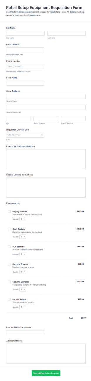 Retail Setup Equipment Requisition Form Template