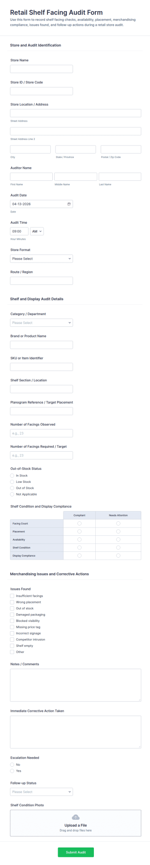 Retail Shelf Facing Audit Form Template