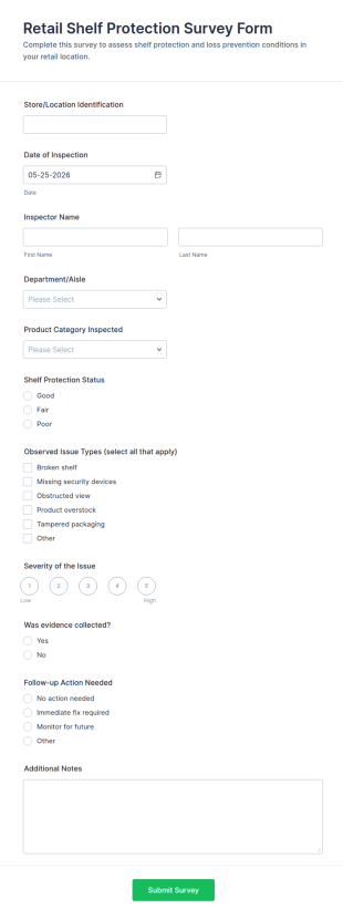 Retail Shelf Protection Survey Form Template
