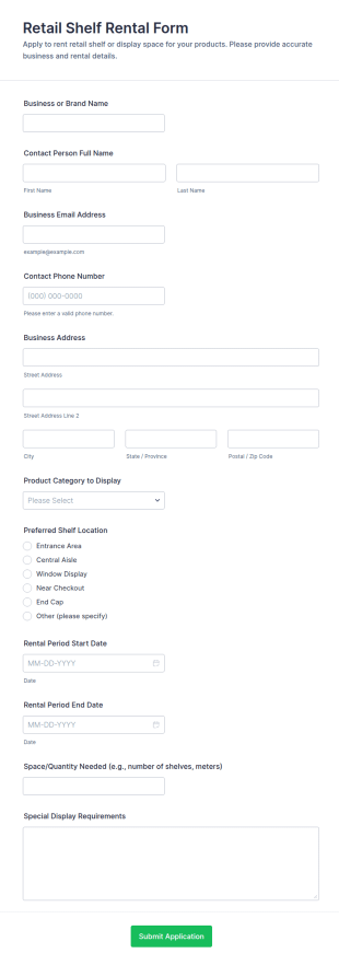 Retail Shelf Rental Form Template