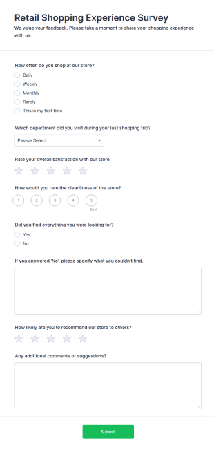 Retail Shopping Experience Survey Form Template