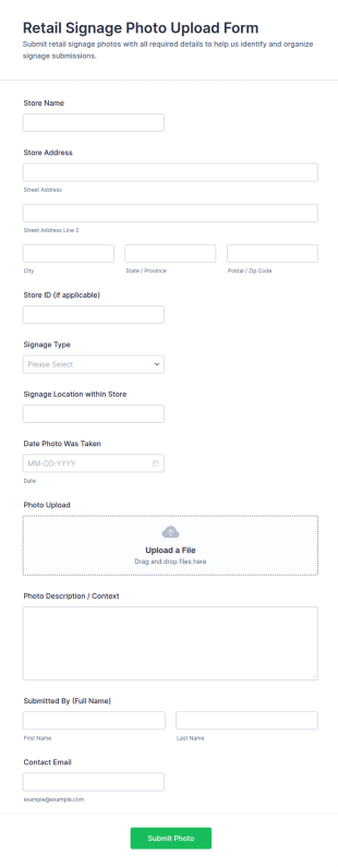 Retail Signage Photo Upload Form Template