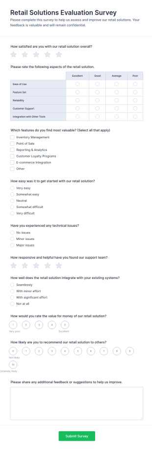 Retail Solutions Evaluation Survey Form Template