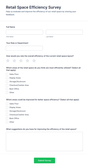 Retail Space Efficiency Survey Form Template
