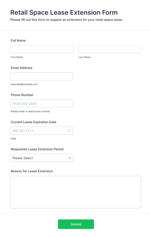 Retail Space Lease Extension Form Form Template