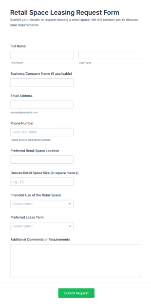 Retail Space Leasing Request Form Template