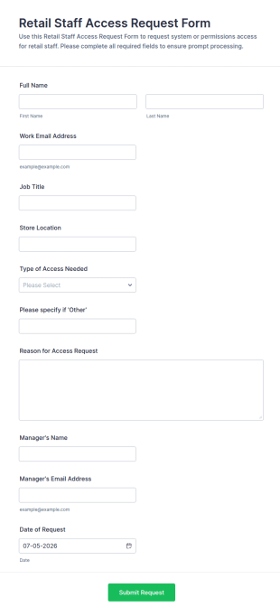 Retail Staff Access Request Form Template