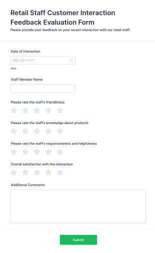 Retail Staff Customer Interaction Feedback Evaluation Form Template