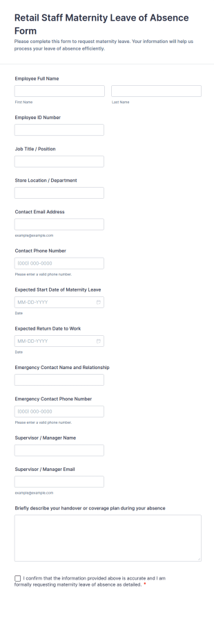 Retail Staff Maternity Leave Of Absence Form Template