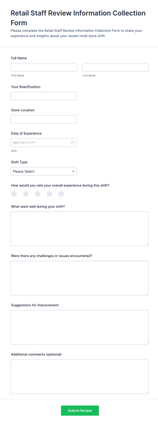 Retail Staff Review Information Collection Form Template